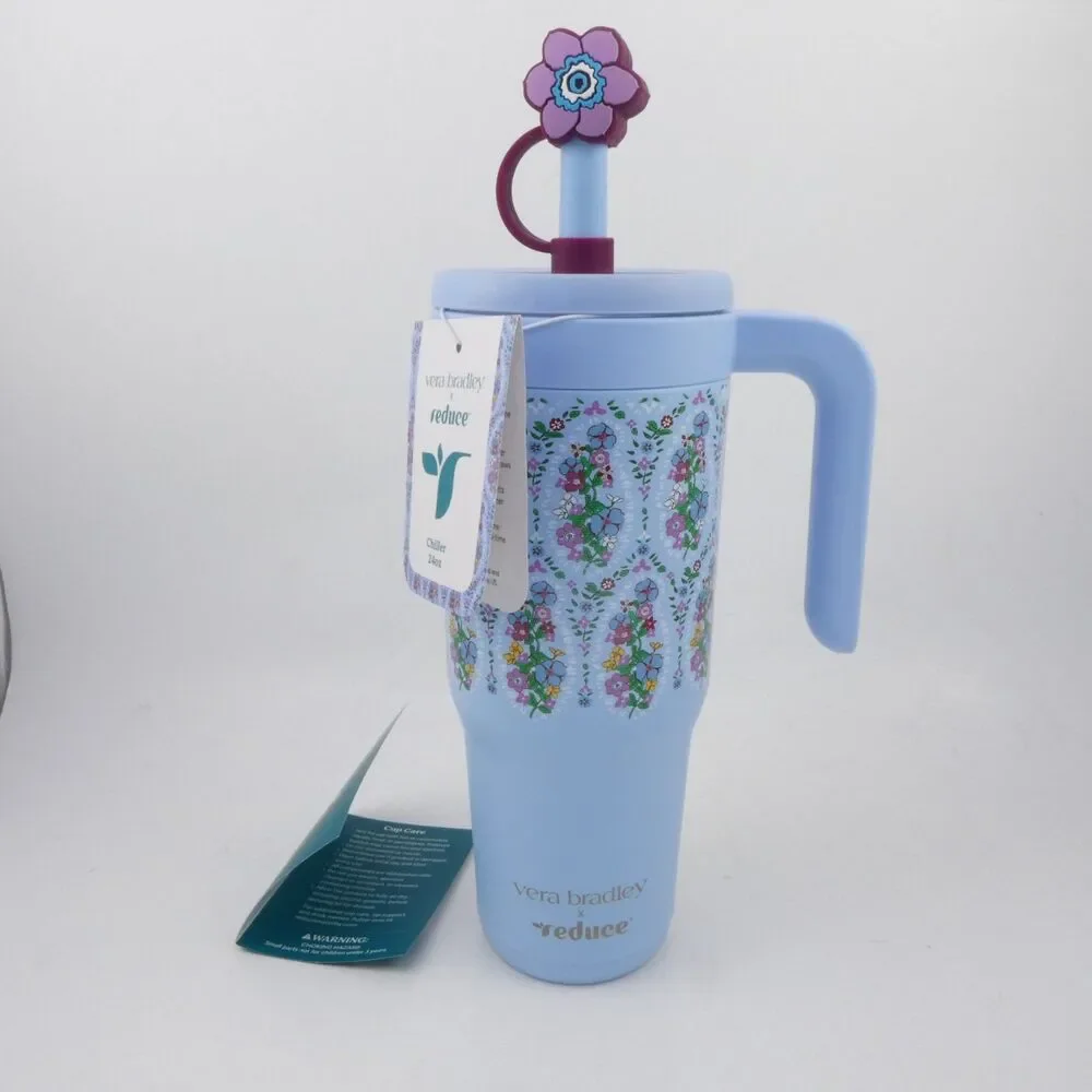 Vera Bradley x Reduce Chiller 24 oz Travel Tumbler Handle Twist Lid Straw Floral